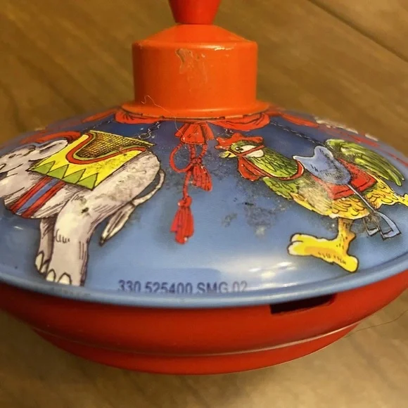 Vintage SMG Metal Spin Toy Top With Animal Cartoon Graphics In Red And Blue. - Picture 4 of 7